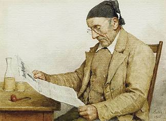 祖父拿着报纸 Grandfather with a newspaper (1906)，阿尔布雷希特·安克尔