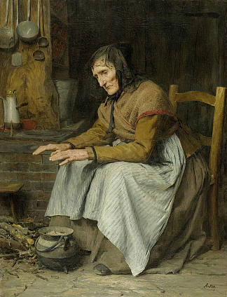 老年II（老妇人热身） Old Age II (old woman warming up) (1885)，阿尔布雷希特·安克尔