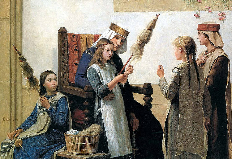 贝尔特女王和纺纱工 Queen Berthe and the spinners (1888),阿尔布雷希特·安克尔