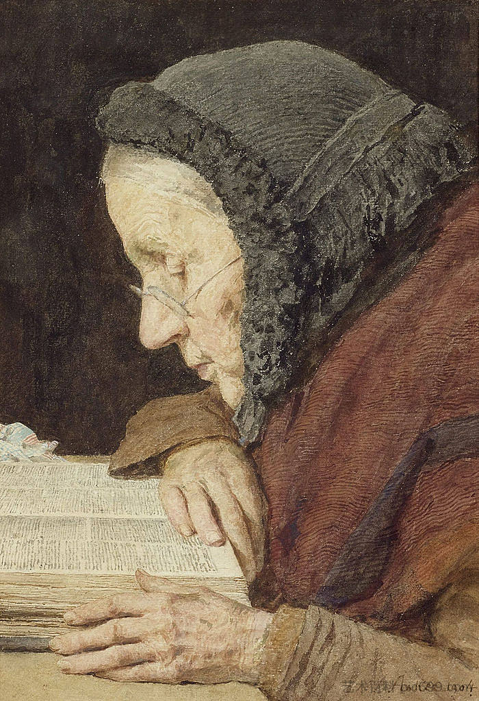 老妇人读圣经 Elderly woman reading the Bible (1904),阿尔布雷希特·安克尔