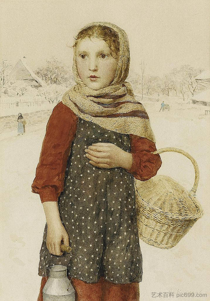 女孩在冬天的风景 Girl in winter landscape (1906),阿尔布雷希特·安克尔