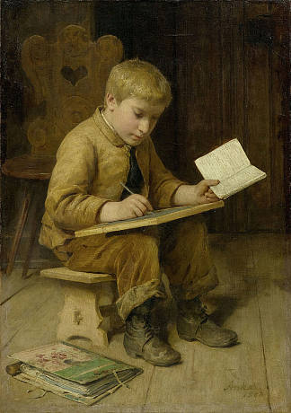 写作男孩 Writing boy (1883)，阿尔布雷希特·安克尔
