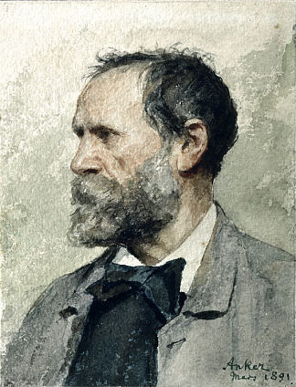 个人资料中的自画像，左 Self-portrait in profile, left (1891)，阿尔布雷希特·安克尔