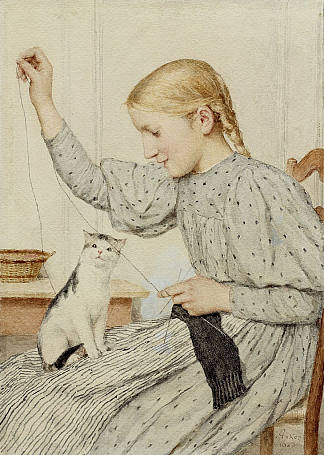 坐着的女孩和一只猫 Sitting girl with a cat (1903)，阿尔布雷希特·安克尔