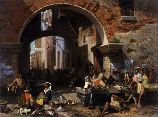 罗马鱼市。屋大维拱门 Roman Fish Market. Arch of Octavius (1858)，阿尔伯特·比尔施塔特