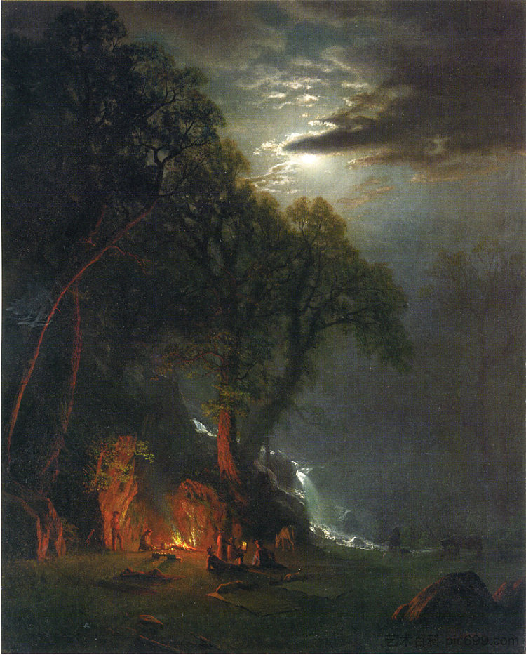 篝火场，优胜美地 Campfire Site, Yosemite (c.1873)，阿尔伯特·比尔施塔特