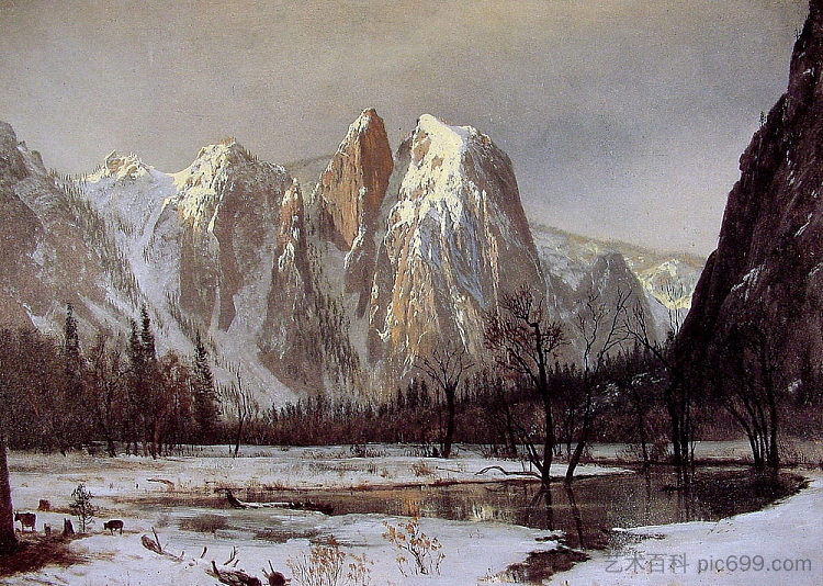 大教堂岩,优胜美地谷,加利福尼亚州 Cathedral Rock, Yosemite Valley, California (1872),阿尔伯特·比尔施塔特