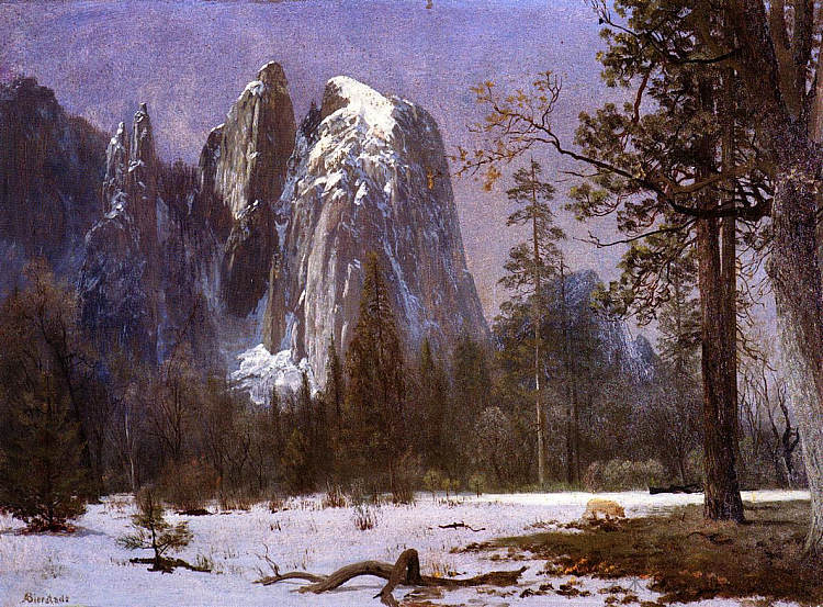 大教堂岩石,优胜美地山谷,冬季 Cathedral Rocks, Yosemite Valley, Winter,阿尔伯特·比尔施塔特