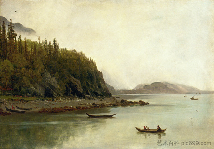印第安人钓鱼 Indians Fishing,阿尔伯特·比尔施塔特