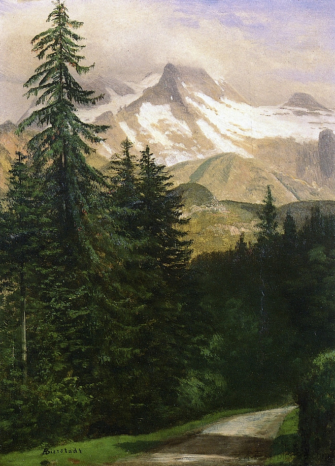 风景与白雪皑皑的山脉 Landscape with Snow Capped Mountains，阿尔伯特·比尔施塔特