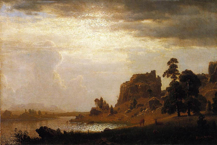 在内布拉斯加州魔鬼之门附近的甜水镇 On the Sweetwater Near the Devil's Gate, Nebraska (1860),阿尔伯特·比尔施塔特