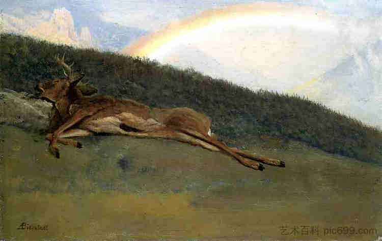 倒下的雄鹿上的彩虹 Rainbow over a Fallen Stag，阿尔伯特·比尔施塔特