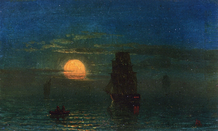 月光下的船只 Ships in Moonlight (c.1859),阿尔伯特·比尔施塔特