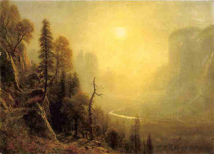 优胜美地山谷,冰川点小径的研究 Study for Yosemite Valley, Glacier Point Trail (c.1873),阿尔伯特·比尔施塔特