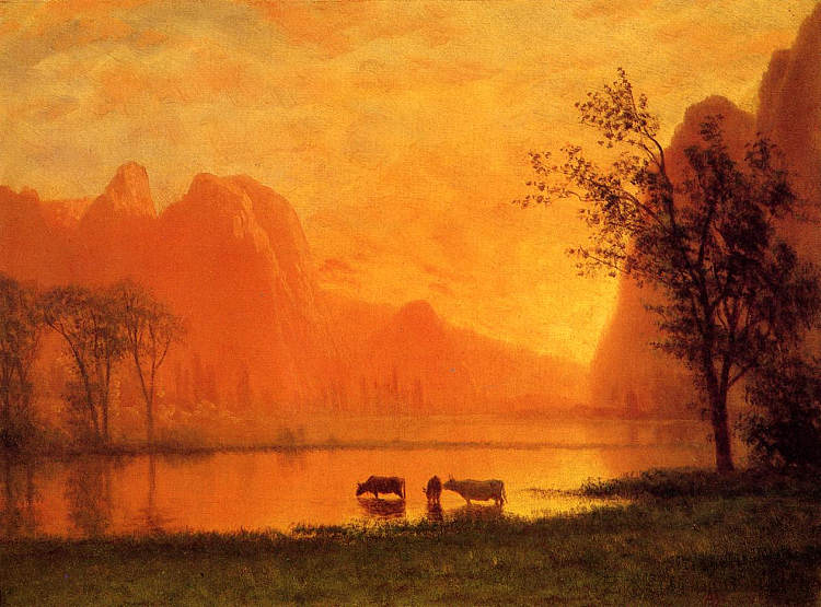 优胜美地日落 Sundown at Yosemite (c.1863),阿尔伯特·比尔施塔特