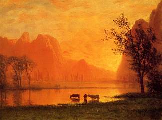 优胜美地日落 Sundown at Yosemite (c.1863)，阿尔伯特·比尔施塔特