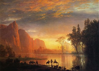 优胜美地山谷日落 Yosemite Valley Sunset (c.1865)，阿尔伯特·比尔施塔特