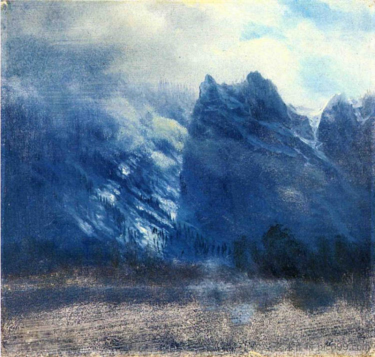 优胜美地山谷双峰 Yosemite Valley Twin Peaks (1859)，阿尔伯特·比尔施塔特