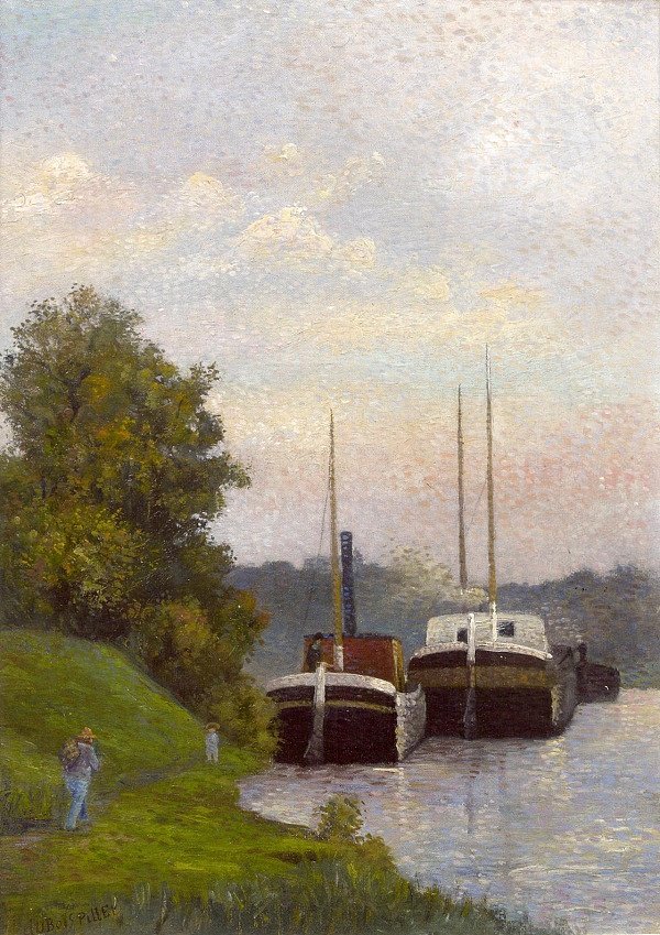 塞纳河上的驳船 Barges on the Seine (c.1885)，艾伯特杜布瓦皮雷