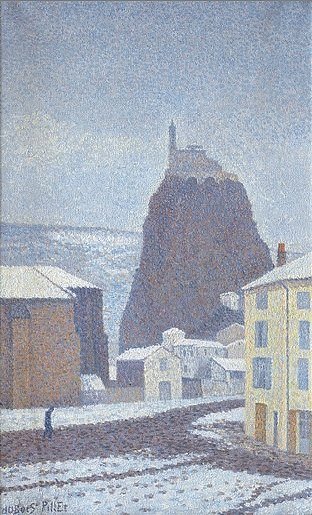 雪下的圣米歇尔德艾吉列（上卢瓦尔河） Saint-Michel d’Aiguilhe (Haute-Loire) Under Snow (1890)，艾伯特杜布瓦皮雷