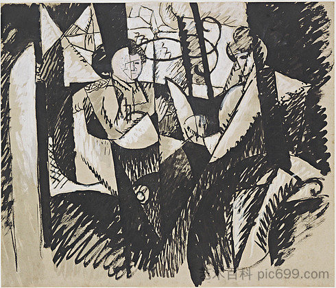 两个女人坐在窗边 Two Women Seated by a Window (1914)，阿尔伯特·格瑞兹