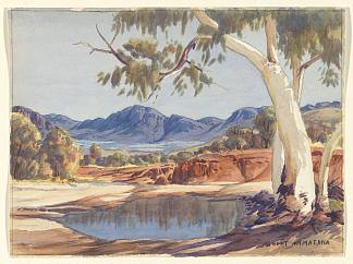 幽灵口香糖和水潭，澳大利亚中部 Ghost Gum and Waterhole, Central Australia (c.1955)，阿尔伯特·纳马吉拉