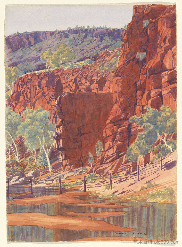 伊拉拉溪，澳大利亚中部詹姆斯山脉西部 Illara Creek, Western James Range, Central Australia (c.1945)，阿尔伯特·纳马吉拉