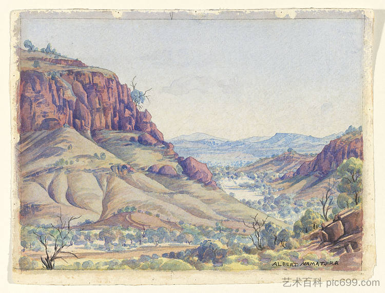 澳大利亚中部西麦克唐纳山脉奥米斯顿峡谷附近 Near Ormiston Gorge, West MacDonnell Ranges, Central Australia (1955)，阿尔伯特·纳马吉拉