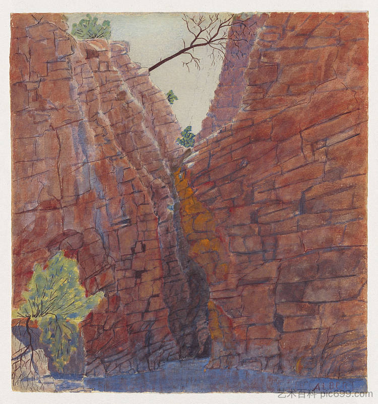 雷德班克峡谷，麦克唐纳山脉，澳大利亚中部 Redbank Gorge, MacDonnell Ranges, Central Australia (1936)，阿尔伯特·纳马吉拉