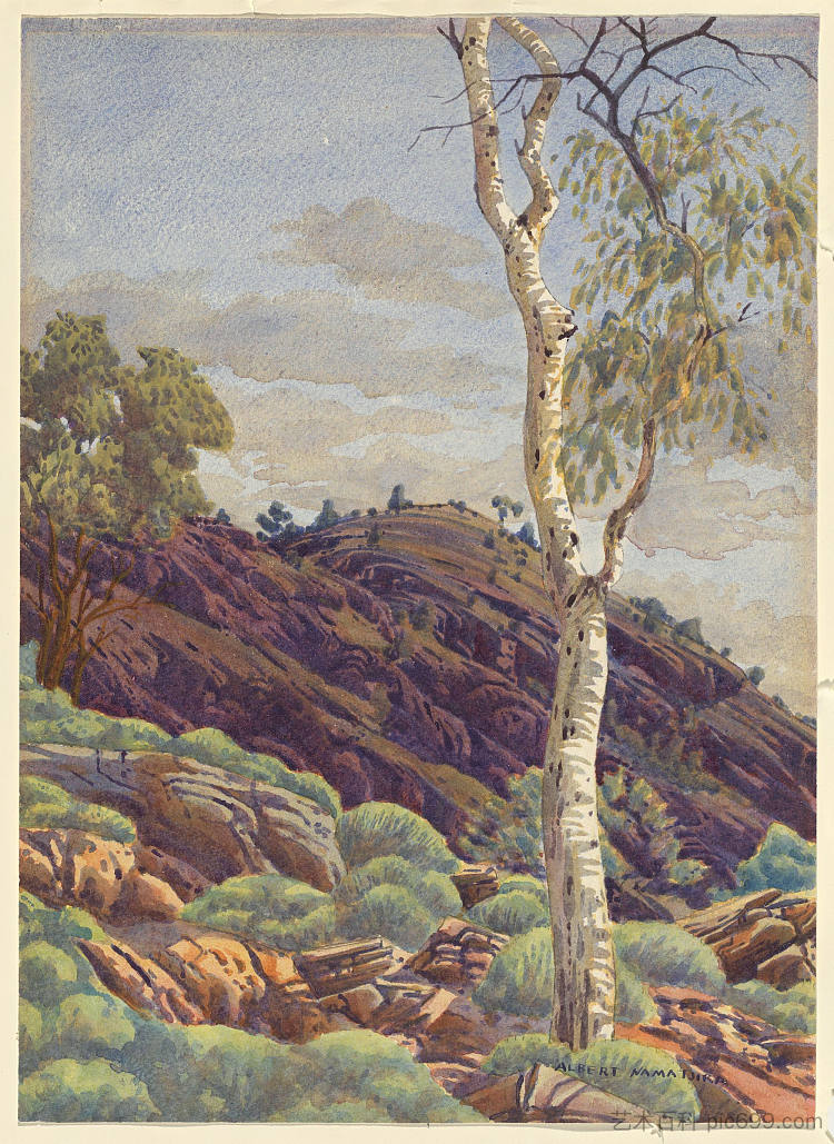 华莱士山水潭附近的斯皮尼菲克斯山脊 Spinifex Ridge near Mt Wallace Waterhole (c.1945)，阿尔伯特·纳马吉拉