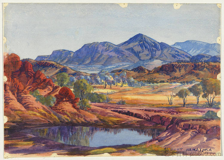 水潭，麦克唐纳山脉 Waterhole, MacDonnell Ranges (c.1950)，阿尔伯特·纳马吉拉