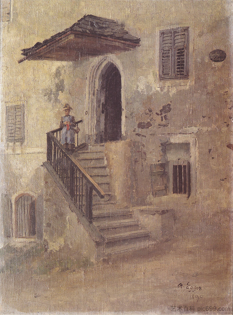 在楼梯上 Auf Der Treppe (1890)，阿尔宾·艾格·利恩茨