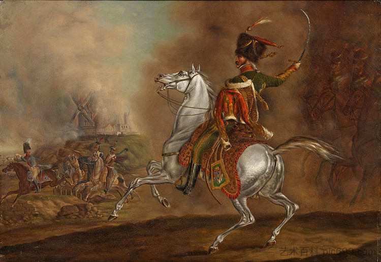 1815年滑铁卢战役中的帝国骑兵猎兵军官 Officer of the Chasseurs à Cheval de la Garde Impériale at the Battle of Waterloo 1815,阿尔布雷希特·亚当