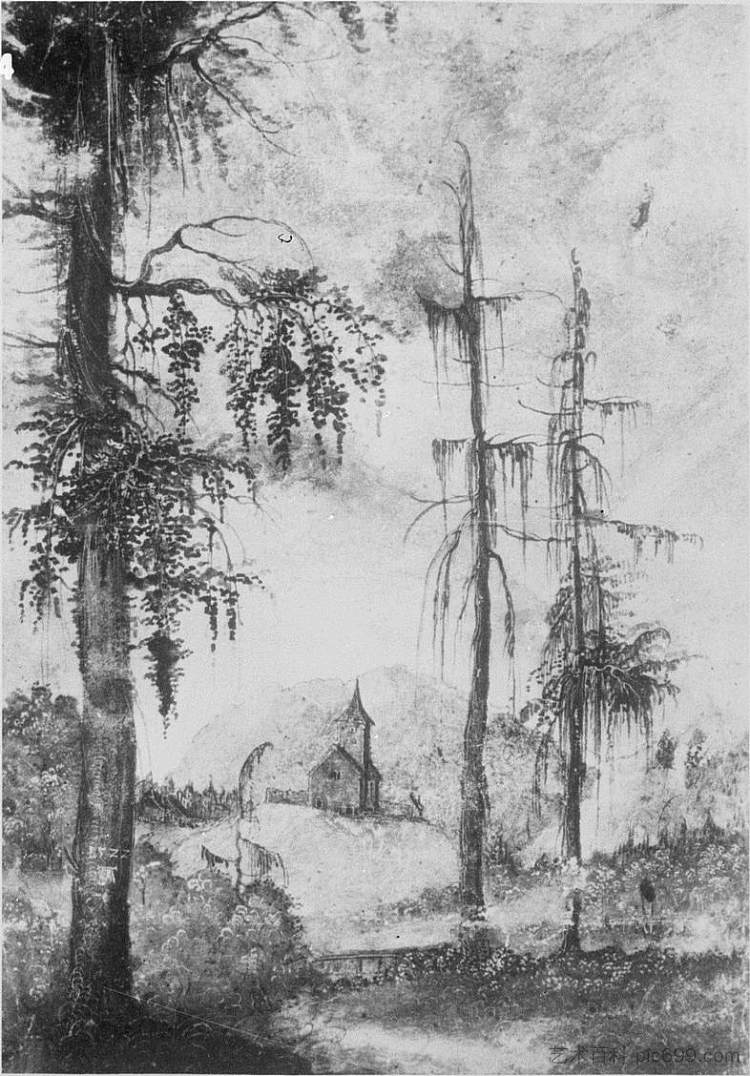 阿尔卑斯山景观与教堂 Alpine Landscape with Church (1522)，阿尔布雷希·阿尔特多费尔