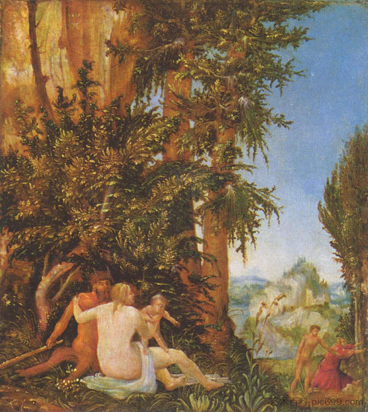 风景与萨蒂尔家族 Landscape with Satyrfamilie (1507)，阿尔布雷希·阿尔特多费尔