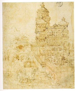 画面整体草图 苏珊娜和长老 Overall sketch of the picture Susanna and the Elders (1526)，阿尔布雷希·阿尔特多费尔