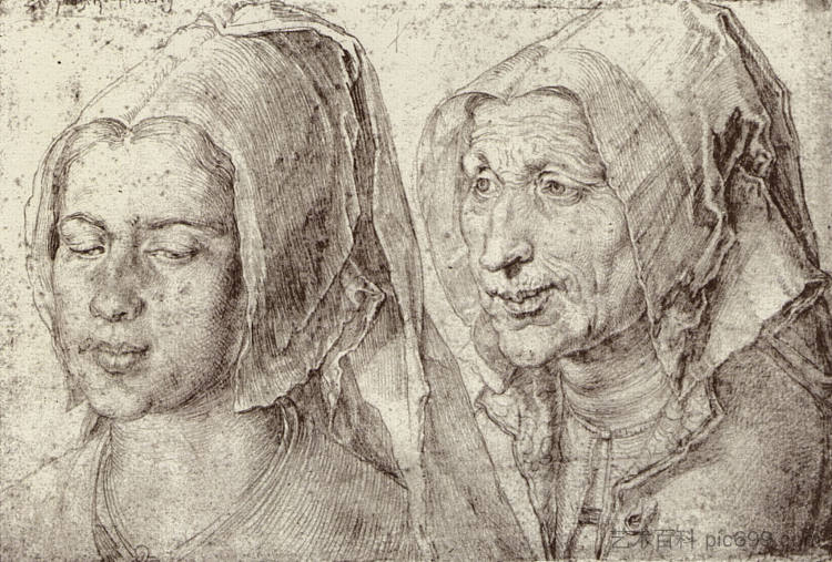 来自卑尔根奥普佐姆的年轻和老年妇女 An Young and Old Woman from Bergen op Zoom (1520),阿尔布雷希特·丢勒