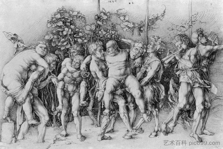 酒神与西勒努斯 Bacchanal with Silenus (c.1481)，阿尔布雷希特·丢勒