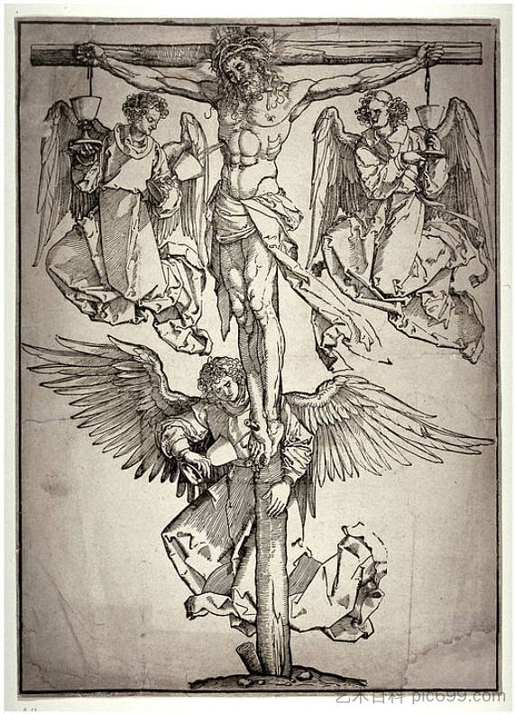 十字架上的基督与三个天使 Christ on the Cross with Three Angels (1525)，阿尔布雷希特·丢勒