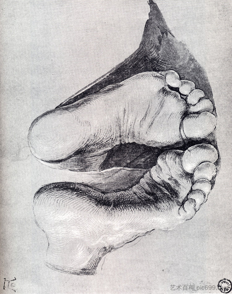 一个跪着的人的脚 Feet Of A Kneeling Man (1508)，阿尔布雷希特·丢勒