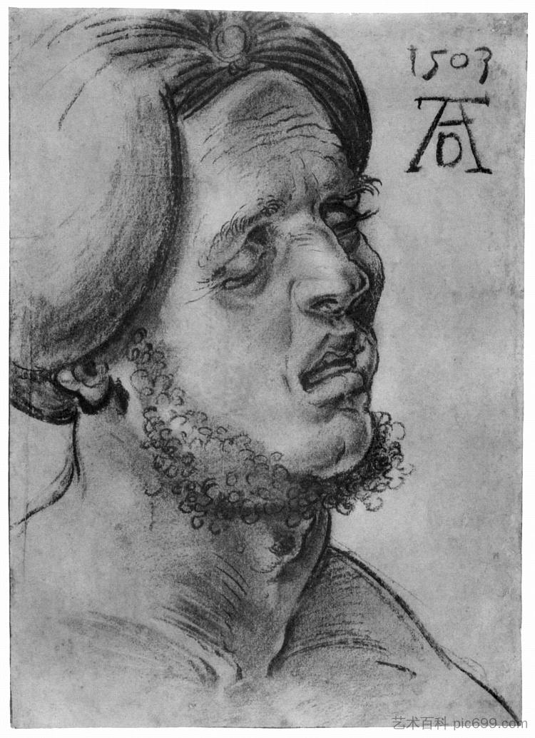 一个受苦的人的头 Head of a suffering man (1503)，阿尔布雷希特·丢勒