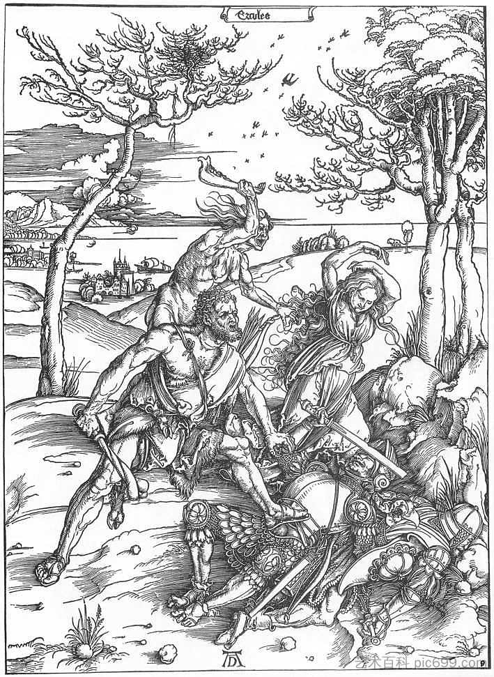 赫拉克勒斯杀死莫里奥尼德斯 Hercules Killing the Molionides (1496),阿尔布雷希特·丢勒