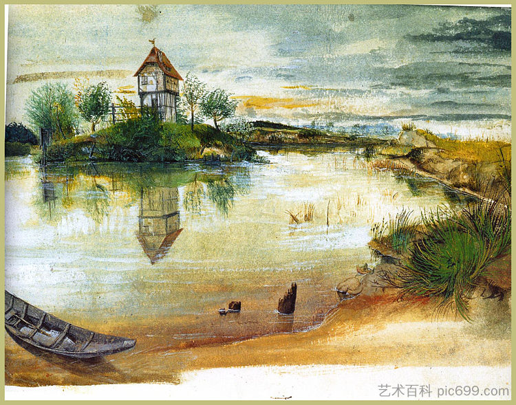 池塘边的房子 House by a Pond (c.1496)，阿尔布雷希特·丢勒