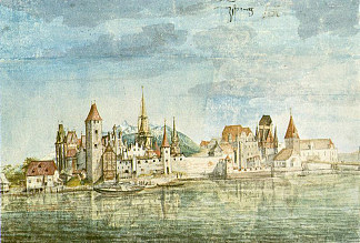 从北方看因斯布鲁克 Innsbruck Seen from the North (c.1496)，阿尔布雷希特·丢勒