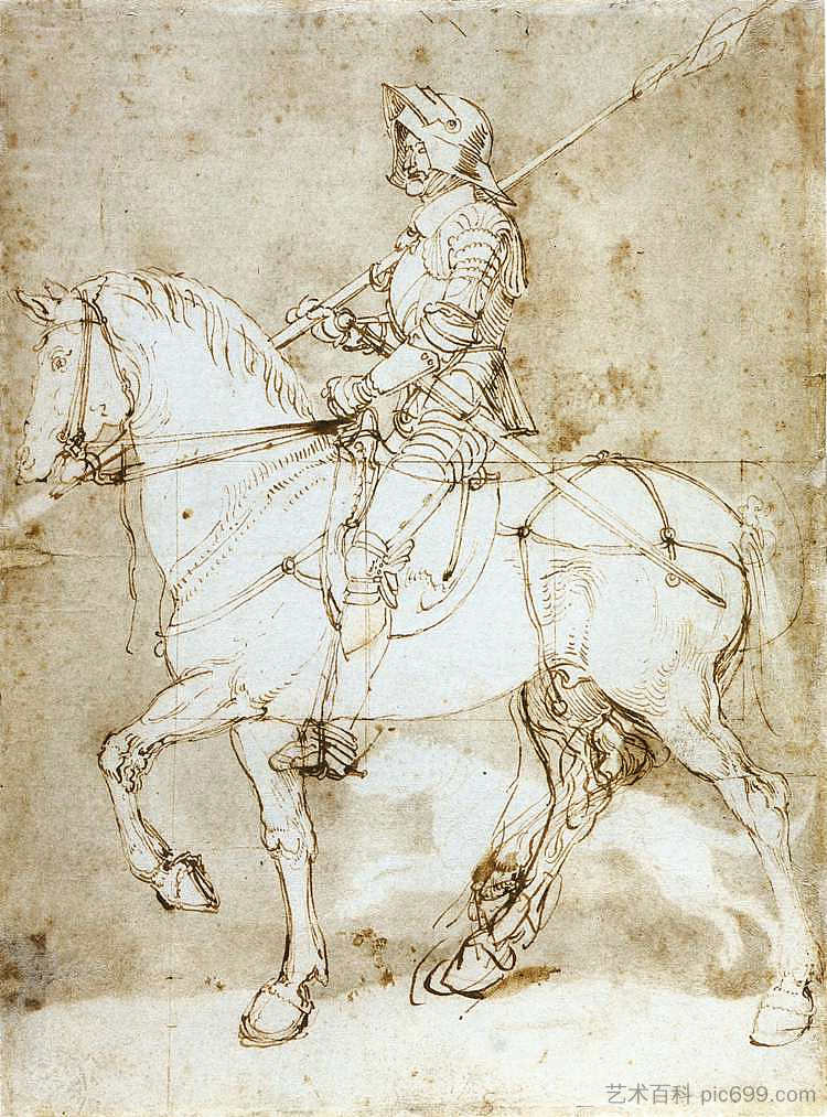 骑马的骑士 Knight on Horseback (c.1512)，阿尔布雷希特·丢勒