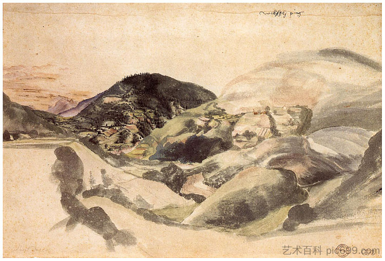 塞贡扎诺附近的景观在塞姆布拉山谷 Landscape near Segonzano in the Valley Cembra (1495)，阿尔布雷希特·丢勒