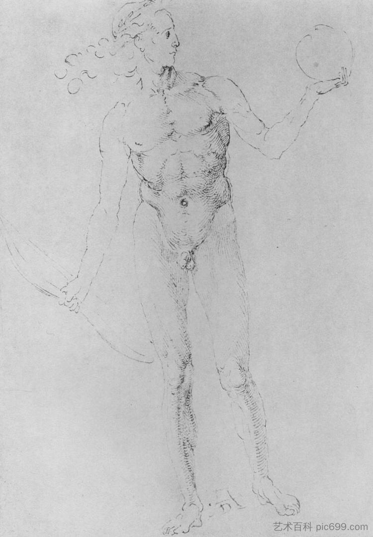 男性裸体（阿波罗·波因特） Male Nude(Apollo Poynter) (1501 - 1503)，阿尔布雷希特·丢勒