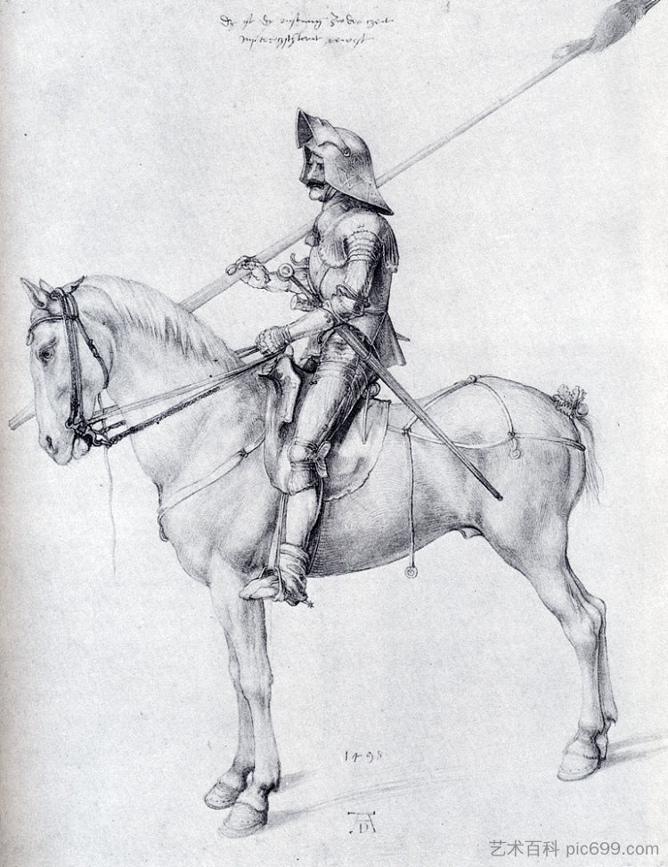 马背上穿盔甲的人 Man In Armor On Horseback (1498)，阿尔布雷希特·丢勒