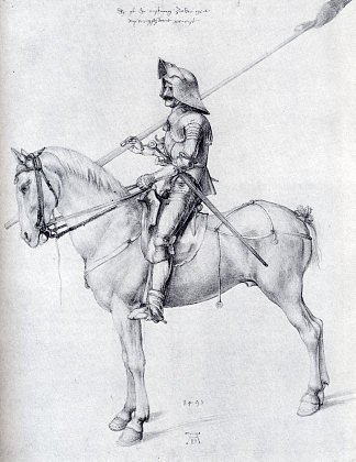 马背上穿盔甲的人 Man In Armor On Horseback (1498)，阿尔布雷希特·丢勒