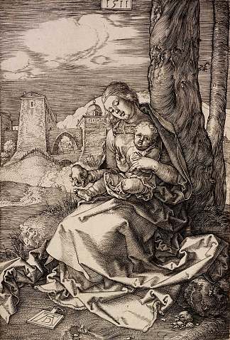 玛丽与梨 Mary with a pear (1511)，阿尔布雷希特·丢勒
